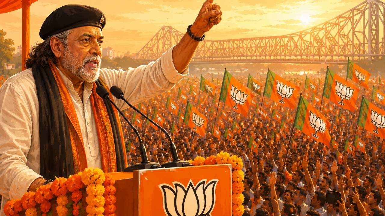Mithun Chakraborty 2026 West Bengal election mein vote dete hue Belgachia polling booth par