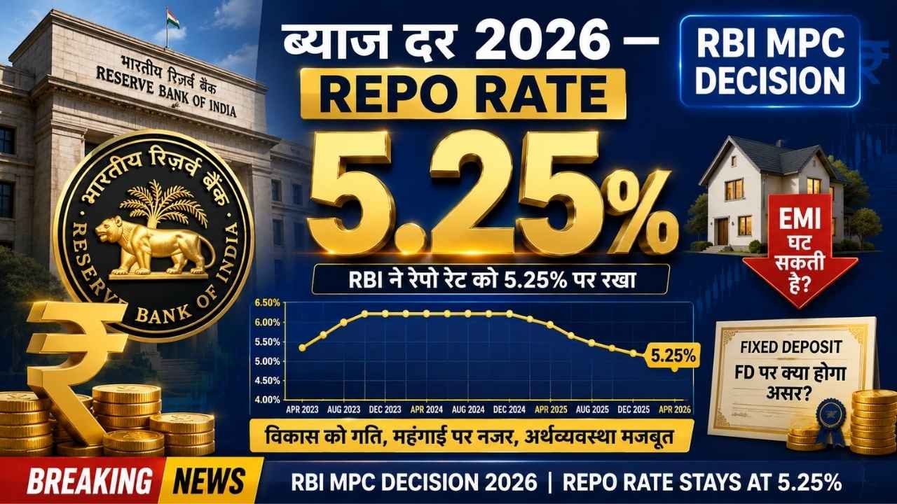 ब्याज दर 2026 RBI Repo Rate 5.25 Home Loan FD EMI India