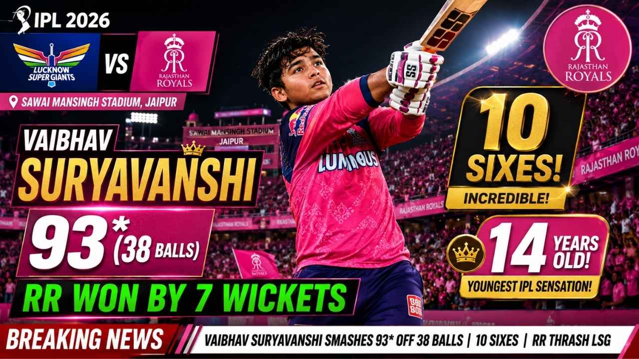 LSG vs RR IPL 2026 Vaibhav Suryavanshi 93 Runs Rajasthan Royals Win 7 Wickets