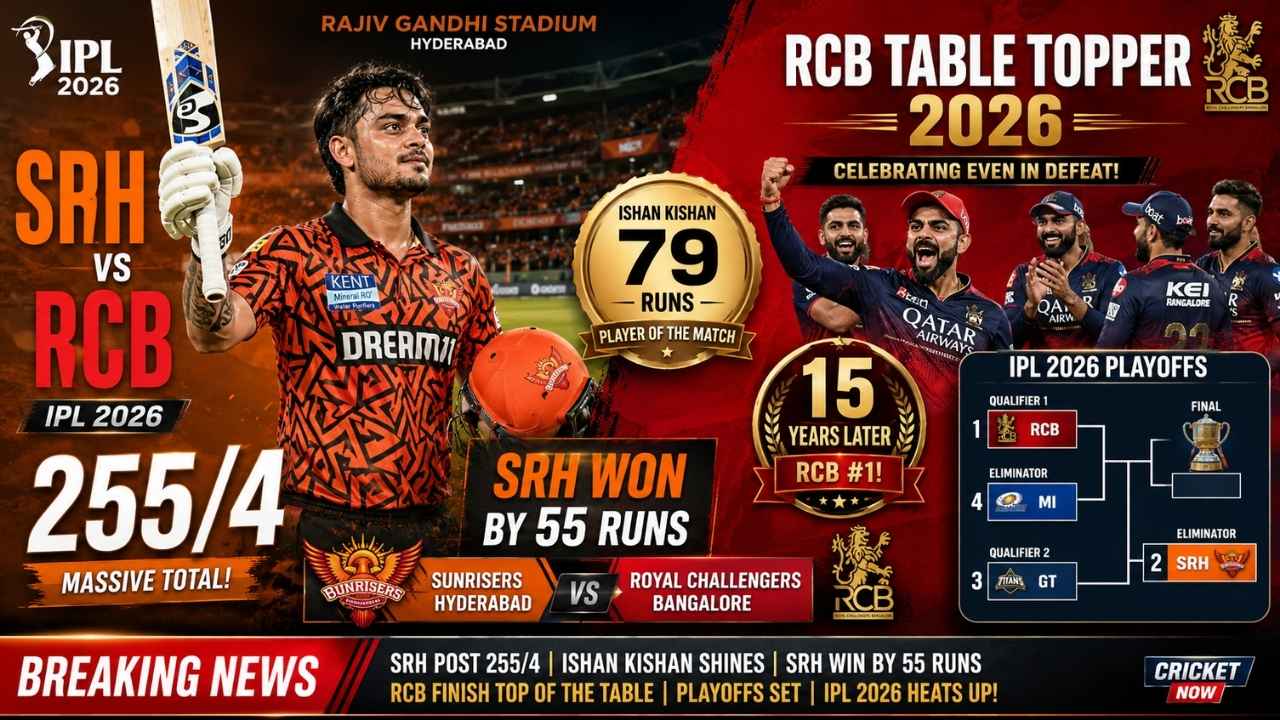 SRH vs RCB IPL 2026 Match Result Ishan Kishan 79 Abhishek Sharma RCB Table Topper