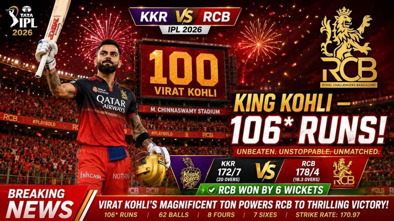 KKR vs RCB IPL 2026 Virat Kohli Century Royal Challengers Bengaluru Win