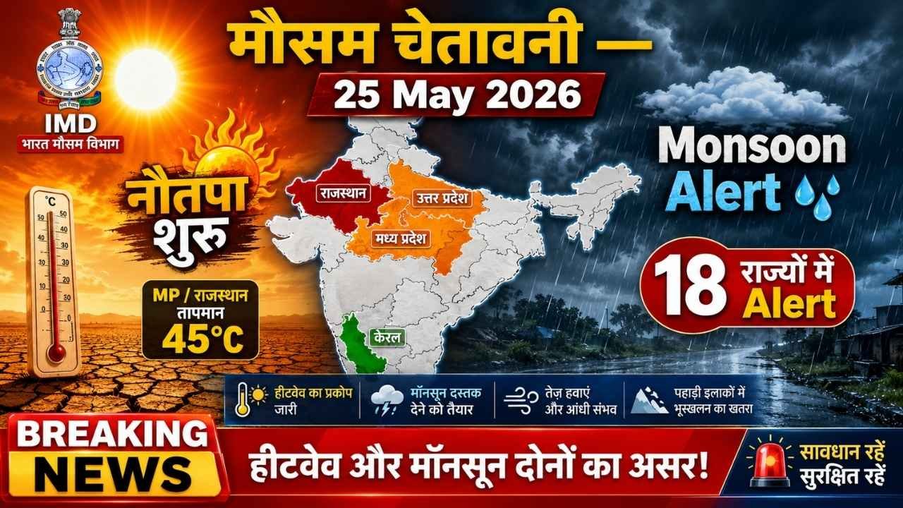 मौसम चेतावनी 25 May 2026 नौतपा IMD Alert 18 States Heatwave Monsoon Kerala