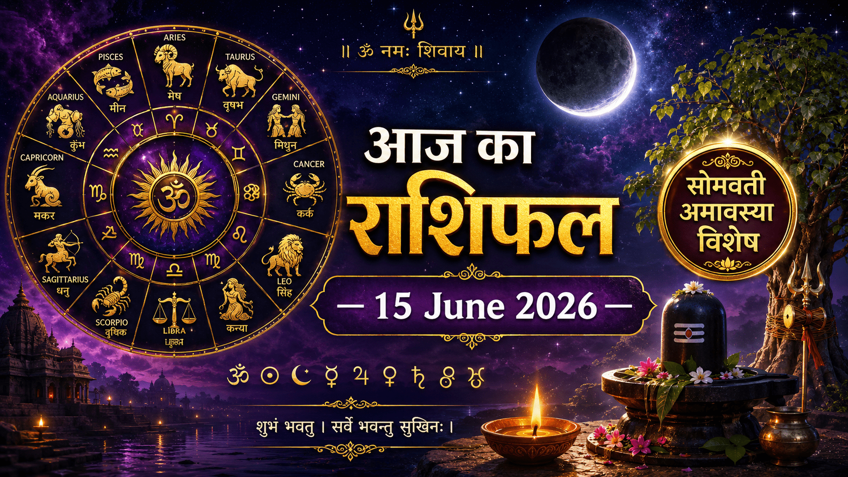 आज का राशिफल 15 June 2026 Somvati Amavasya Daily Horoscope All Zodiac Signs Hindi