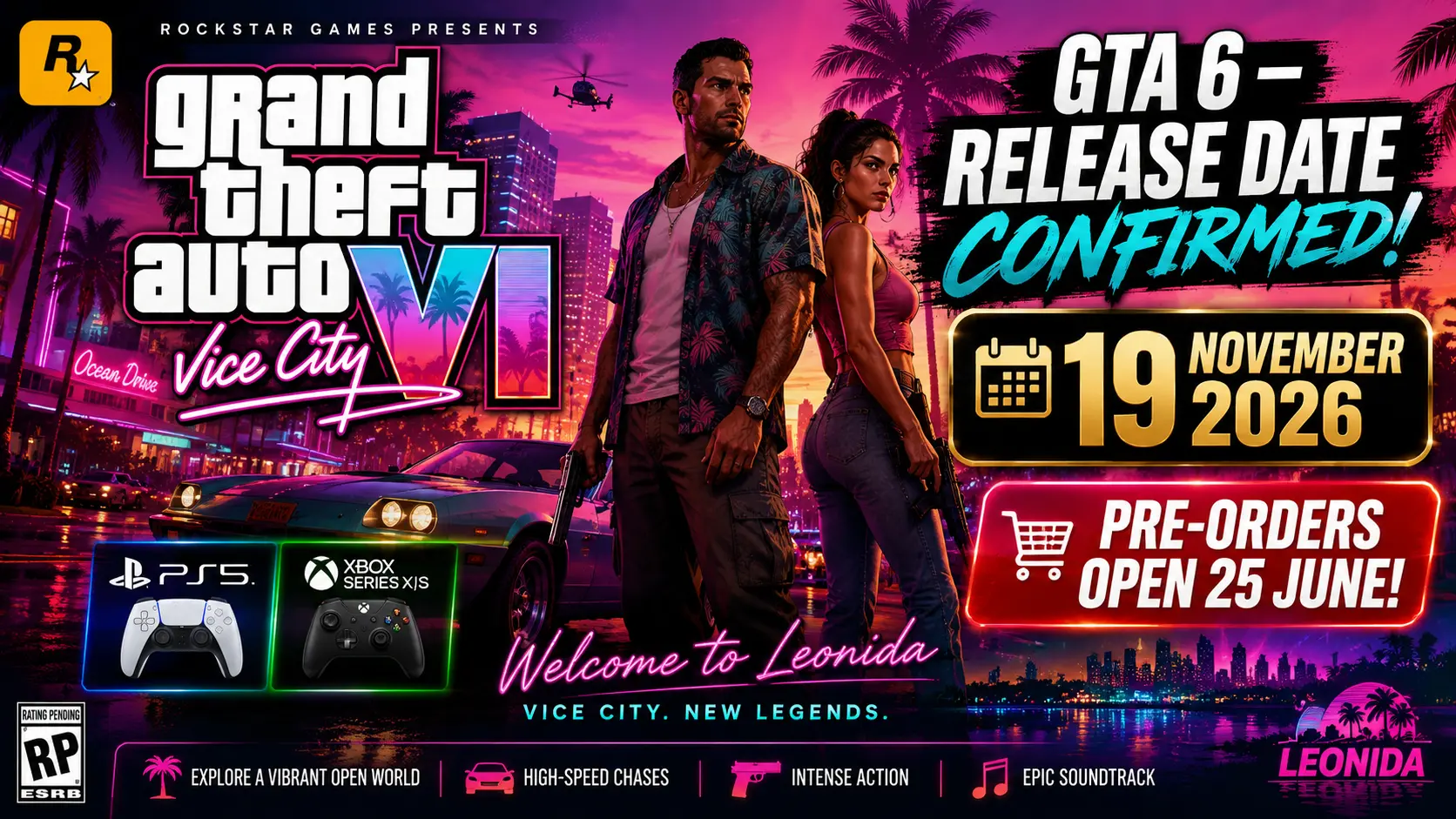 GTA 6 Release Date 2026 Pre Order November 19 Launch Rockstar Cover Art