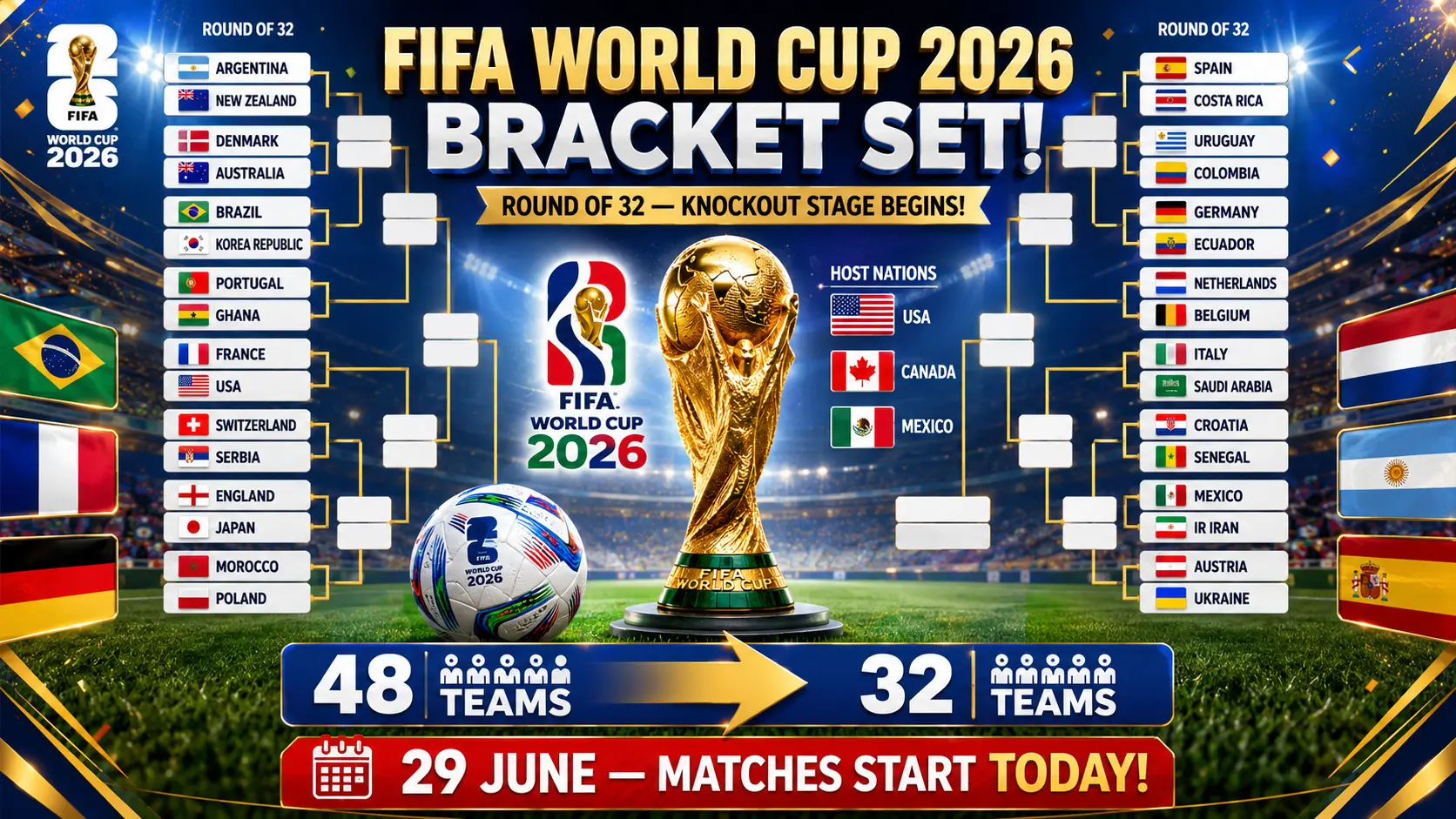FIFA World Cup 2026 Bracket Round of 32 Schedule Group Stage Results Teams Qualified