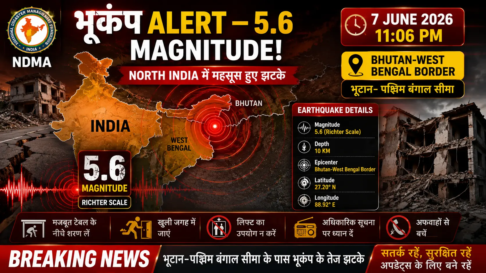Earthquake Near India 2026 Bhutan West Bengal Border 5.6 Magnitude North India Tremors