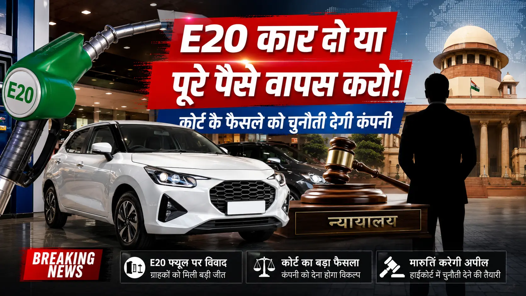 Maruti E20 कार को लेकर कोर्ट के फैसले के खिलाफ कानूनी चुनौती का प्रतीकात्मक दृश्य