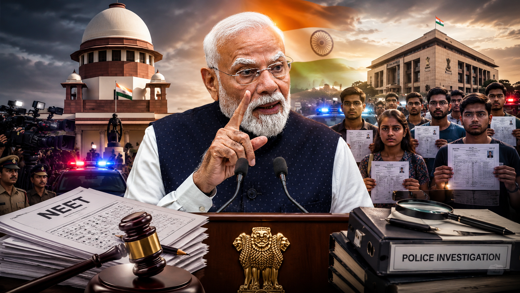 NEET पेपर लीक मामले में प्रधानमंत्री मोदी द्वारा फास्ट ट्रैक कोर्ट की घोषणा से जुड़ी सांकेतिक तस्वीर