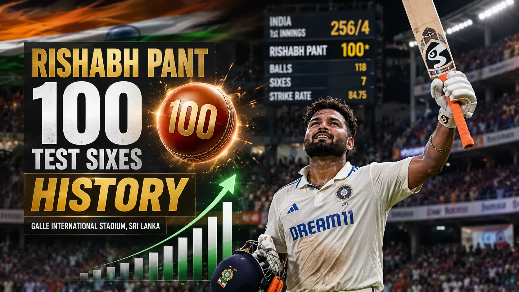 Rishabh Pant celebrates 100 Test sixes record for India
