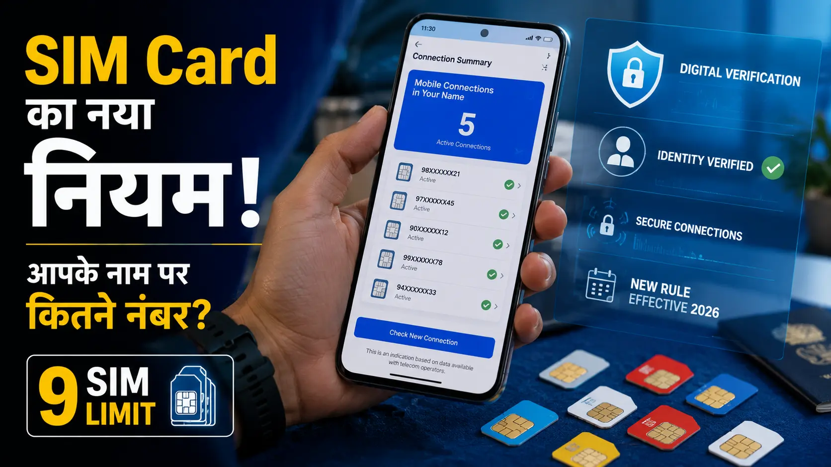 SIM Card New Rule के तहत अपने नाम पर मोबाइल नंबर चेक करता व्यक्ति