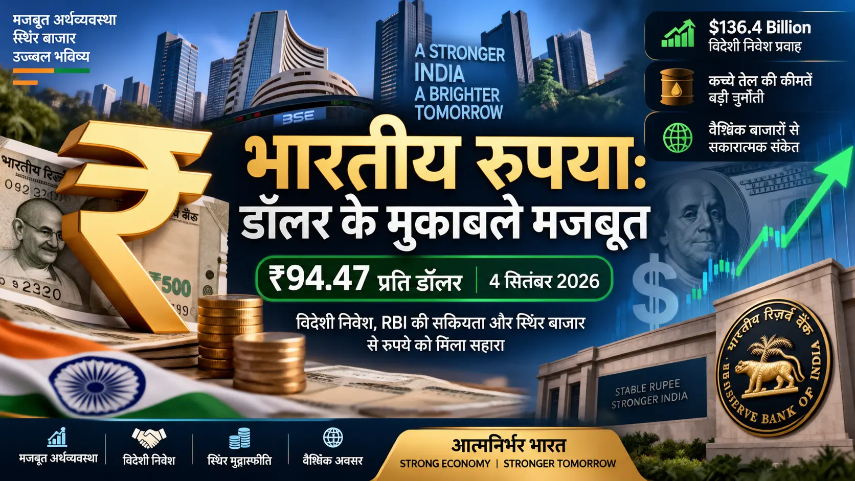 भारतीय रुपया डॉलर के मुकाबले मजबूत आज की ताजा खबर