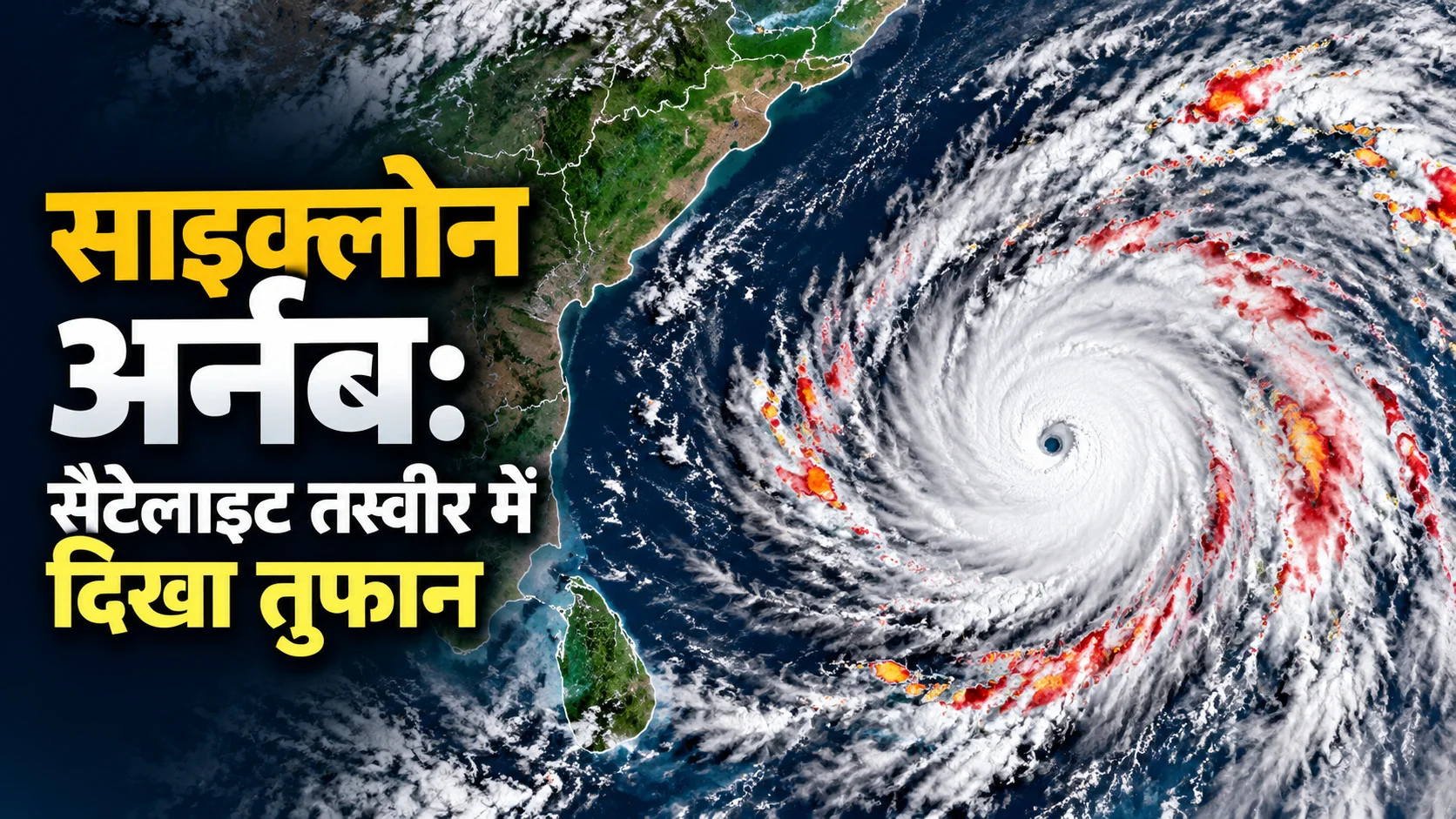 साइक्लोन अर्नब सैटेलाइट तस्वीर में बंगाल की खाड़ी के ऊपर घूमते घने बादल और आंध्र प्रदेश का तट