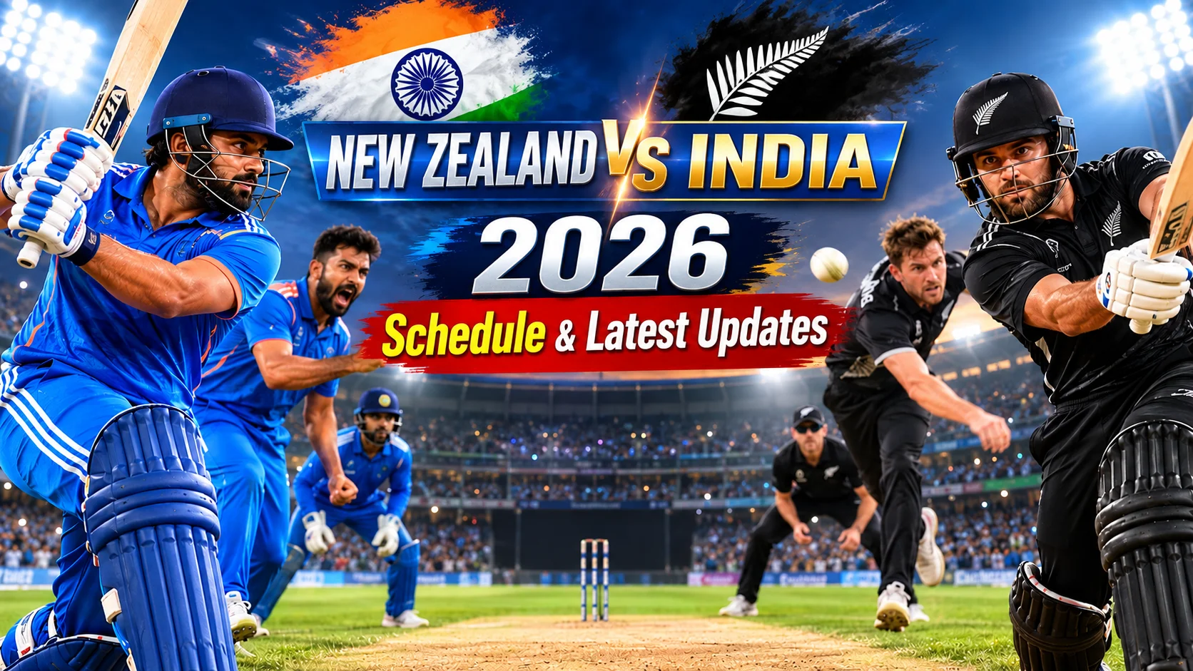 New Zealand vs India 2026 cricket series featuring Indian and New Zealand cricket teams on the field